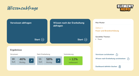 Einblick in die Wissensabfrage von Element Hero